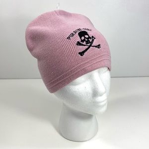 PirateHeads Pirate Girl Pink Beanie Hat + Black Embroidered Skull & Crossbones